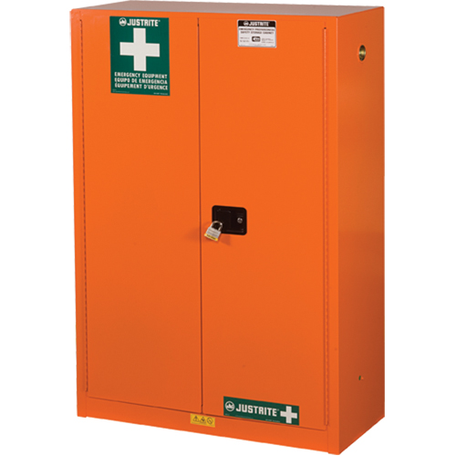Emergency Preparedness Storage Cabinets, Steel, 4 Shelves, 65" H x 43" W x 18" D, Orange Action Paper