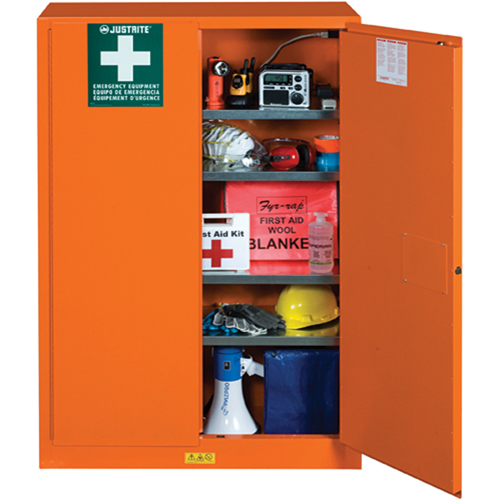 Emergency Preparedness Storage Cabinets, Steel, 4 Shelves, 65" H x 43" W x 18" D, Orange Action Paper
