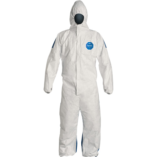 Hooded Coveralls, 4X-Large, Blue/White, Tyvek&reg; 400 D Action Paper