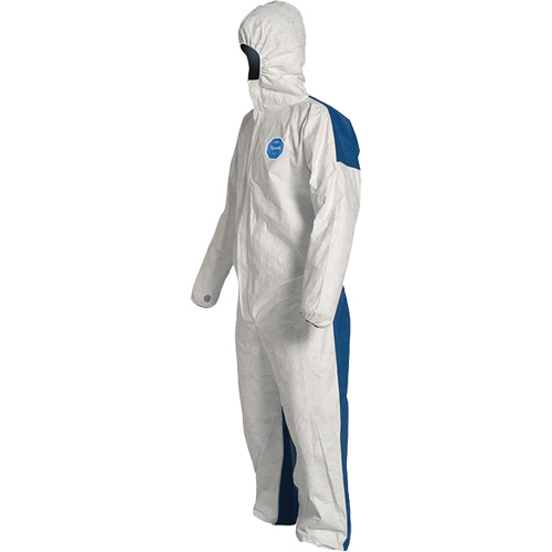 Hooded Coveralls, 4X-Large, Blue/White, Tyvek&reg; 400 D Action Paper