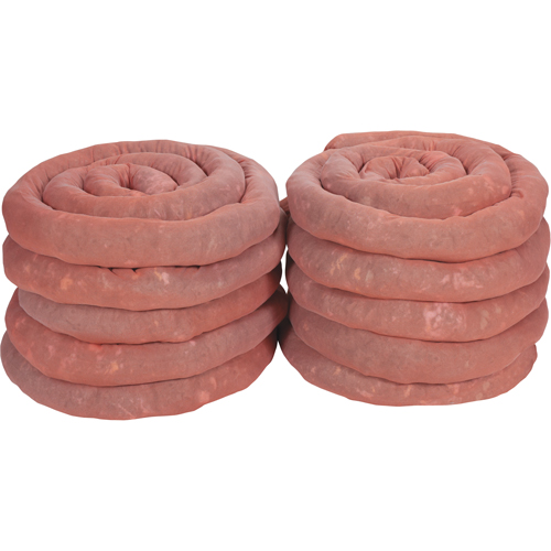 Remblais tubulaires absorbants, Mati&egrave;res dangereuses, Absorption 45 gal., 3" la x 10' lo, Pqt de 10 Action Paper