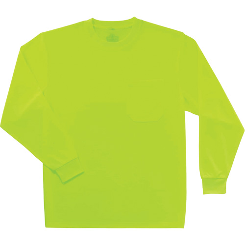 GloWear 8091 Non-Certified Long Sleeve T-Shirt, Polyester, Small, High Visibility Lime-Yellow Action Paper
