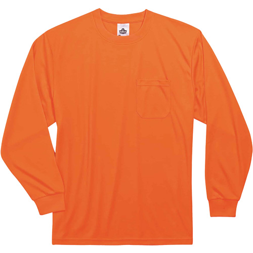 GloWear 8091 Non-Certified Long Sleeve T-Shirt, Polyester, Small, High Visibility Orange Action Paper