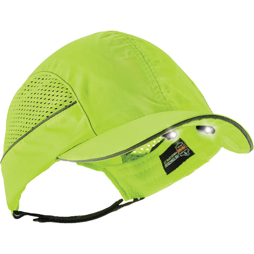 Skullerz&reg; 8960 Short Brim Bump Cap with LED Lighting, High Visibility Lime Green Action Paper