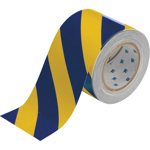 Ruban de marquage pour planchers ToughStripe, 4" x 100', Polyester, Bleu et jaune Action Paper