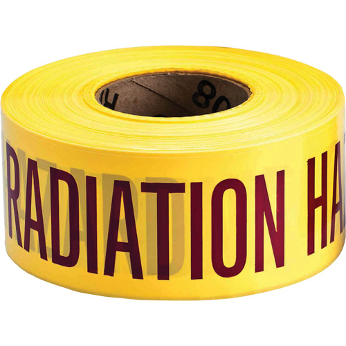 Barricade Tape, English, 3" W x 1000' L, 3 mils, Magenta on Yellow Action Paper