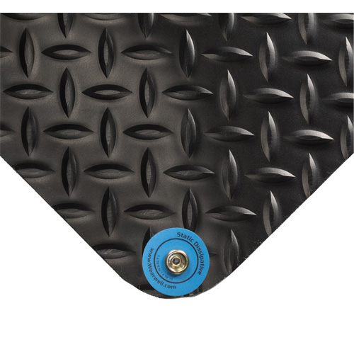 Electrically Conductive Mat No.786, 4' W x 20' L x 15/16" T, PVC, Diamond, Black Action Paper