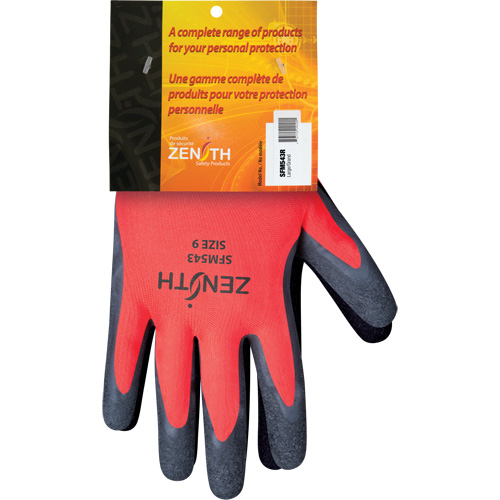 Coated Gloves, 9, Rubber Latex Coating, 13 Gauge, Polyester Shell Action Paper