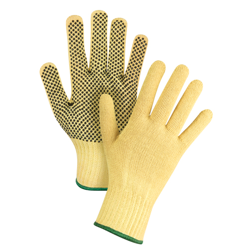 Gants tricot&eacute;s sans couture &agrave; pois, Taille Moyen/8, Calibre 7, Rev&ecirc;tement PVC, Enveloppe en Kevlar, ASTM ANSI niveau A2/EN 388 niveau 3 Action Paper