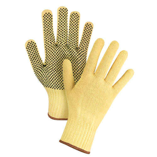 Gants tricot&eacute;s sans couture &agrave; pois, Taille Grand/9, Calibre 7, Rev&ecirc;tement PVC, Enveloppe en Kevlar, ASTM ANSI niveau A2/EN 388 niveau 3 Action Paper