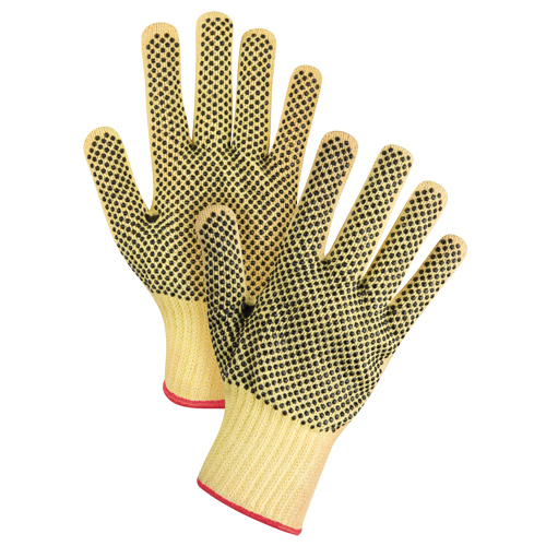 Gants tricot&eacute;s deux c&ocirc;t&eacute;s, sans couture, &agrave; pois, Taille Petit/7, Calibre 7, Rev&ecirc;tement PVC, Enveloppe en Kevlar, ASTM ANSI niveau A2/EN 388 niveau 3 Action Paper