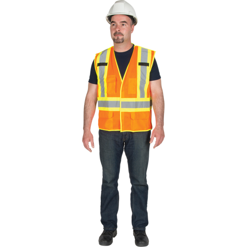 Veste de s&eacute;curit&eacute; d&eacute;tachable en cinq points de premi&egrave;re qualit&eacute;, Orange haute visibilit&eacute;, Grand/T-Grand, Polyester Action Paper