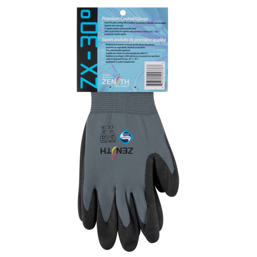 Gants enduits de premi&egrave;re qualit&eacute; ZX-30°, 8/Moyen, R&ecirc;vetement PVC, Calibre 15, Enveloppe en Nylon Action Paper