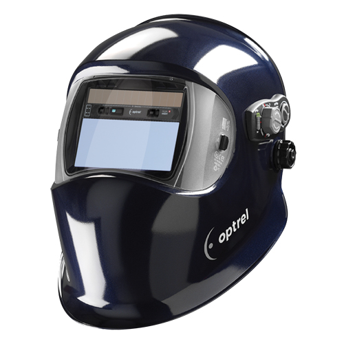 E684 Welding Helmets, 4.25" L x 2" W View Area, 4/5 - 13 Shade Range, Blue Action Paper