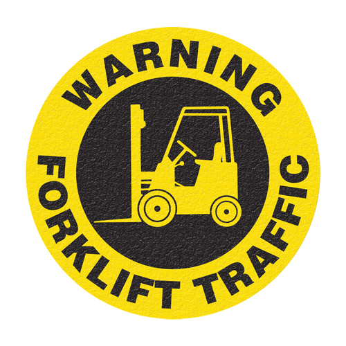 "Warning Forklift Traffic" Floor Sign, Adhesive, English with Pictogram Action Paper