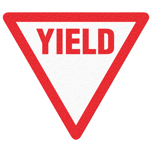 Panneau de signalisation au sol  Yield , Adh&eacute;sif, Anglais avec pictogramme Action Paper