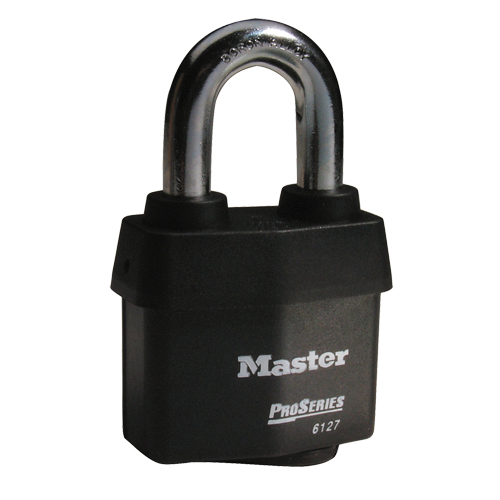ProSeries&reg; Weather Tough&reg; Padlock, Black, Keyed Different, Laminated Steel, 2-5/8" Width Action Paper