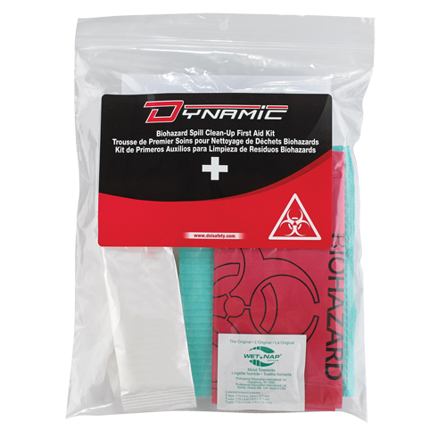 Trousse de premiers soins pour nettoyage de biorisques Dynamic, Dispositif m&eacute;dical Classe 1, Sac en plastique refermable Action Paper