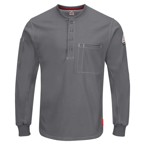 Excel FR&reg; Long Sleeve Henley Shirts, Small, Grey Action Paper