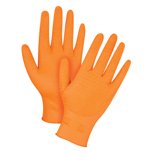 Gants de poids lourd Gripper, Grand, Nitrile, 7 mils, Sans poudre, Orange Action Paper