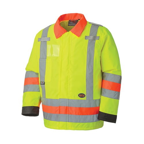 6037 Manteau de s&eacute;curit&eacute; imperm&eacute;able pour le contr&ocirc;le de la circulation, Polyester, Jaune lime haute visibilit&eacute;, T-petit Action Paper