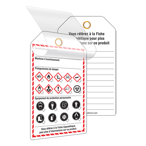 &eacute;tiquettes auto-plastifiantes pour le milieu de travail, Papier cartonn&eacute;, 3-3/8" la x 5-3/4" h, Français Action Paper