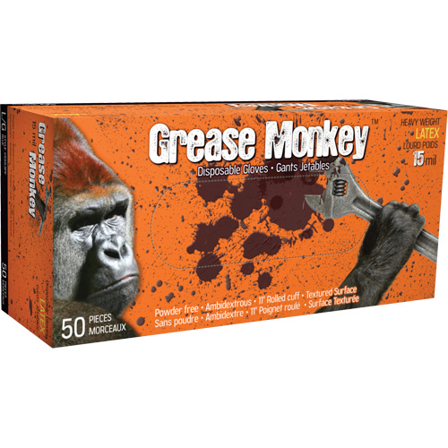 Gants Grease Monkey, Moyen, Latex, 15 mils, Sans poudre, Bleu Action Paper