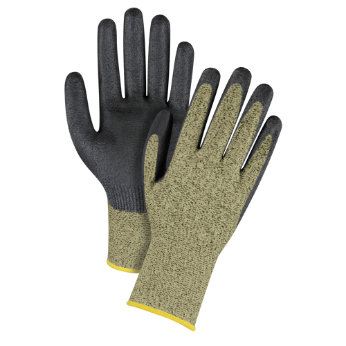 Gants &eacute;lastiques sans coutures r&eacute;sistants &agrave; la coupe noir & jaune, Taille 2T-Grand/11, Calibre 13, Rev&ecirc;tement Mousse de nitrile, Enveloppe en Aramide, ASTM ANSI niveau A6 Action Paper