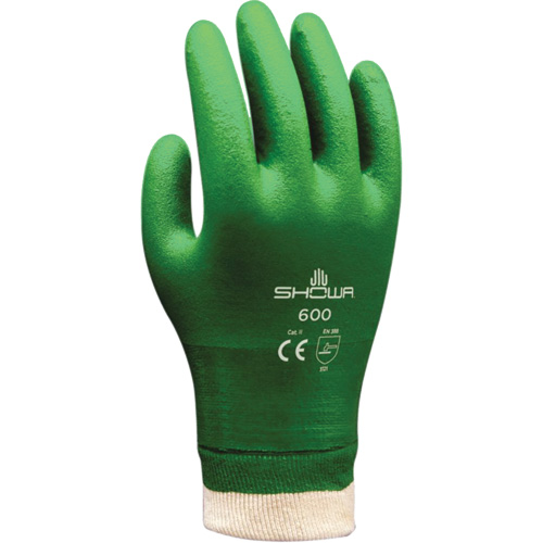 Atlas 600 Coated Gloves, Size Small/7, 9" L, PVC, Cotton Inner Lining, 53-mil Action Paper
