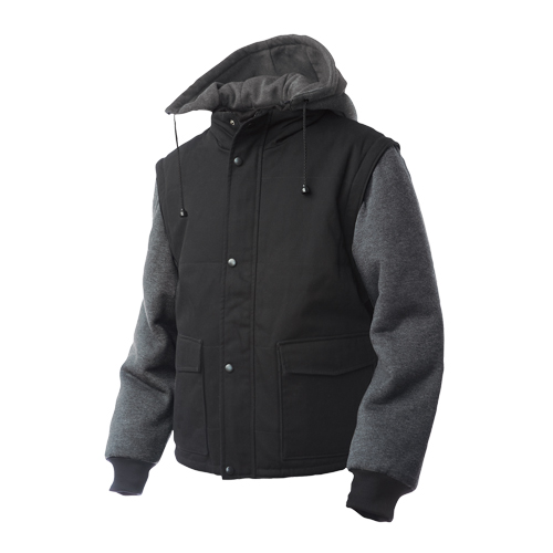 Zip-Off Sleeve Jacket, Men's, Large, Black Action Paper