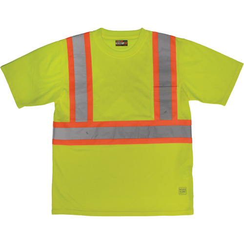 Short-Sleeved Safety T-Shirt with Pocket, Polyester, Large, High Visibility Lime-Yellow Action Paper
