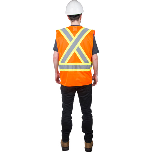 Traffic Safety Vest, High Visibility Orange, Medium, Polyester Action Paper