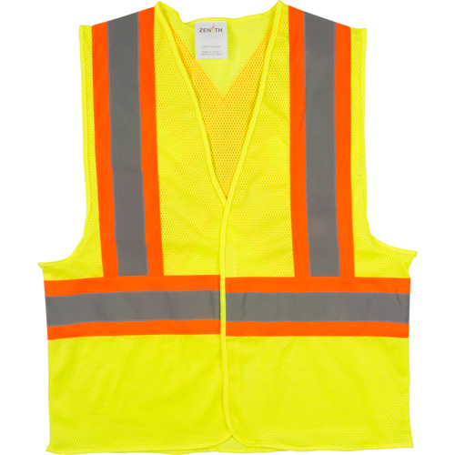 Traffic Safety Vest, High Visibility Lime-Yellow, 2X-Large, Polyester Action Paper