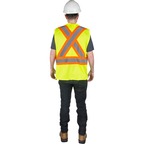 Traffic Safety Vest, High Visibility Lime-Yellow, 2X-Large, Polyester Action Paper