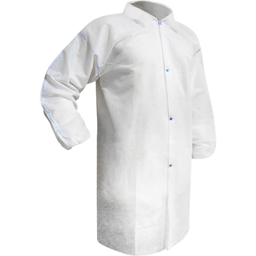 Disposable Lab Coat, Polypropylene, White, Medium Action Paper
