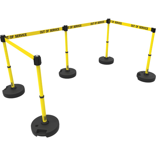 PLUS Barrier Post Set X5, Plastic, 42" H, Yellow Tape, 15' Tape Length Action Paper