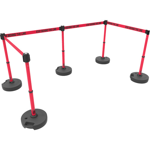 Ensemble de cinq montants pour barri&egrave;re PLUS, Plastique, 42" h, Ruban Rouge, Longueur du ruban 15' Action Paper