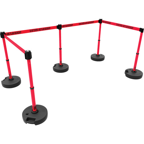 Ensemble de cinq montants pour barri&egrave;re PLUS, Plastique, 42" h, Ruban Rouge, Longueur du ruban 15' Action Paper