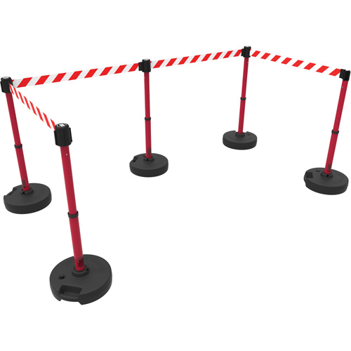 Ensemble de cinq montants pour barri&egrave;re PLUS, Plastique, 42" h, Ruban Rouge, Longueur du ruban 15' Action Paper