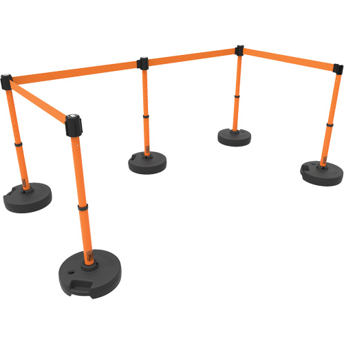 Ensemble de cinq montants pour barri&egrave;re PLUS, Plastique, 42" h, Ruban Orange, Longueur du ruban 15' Action Paper