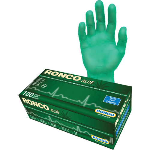 Disposable Gloves with Aloe, Small, Vinyl, 5-mil, Powder-Free, Green Action Paper