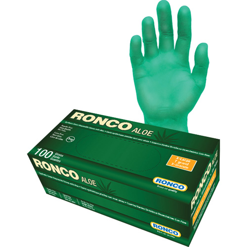 Disposable Gloves with Aloe, X-Large, Vinyl, 5-mil, Powder-Free, Green Action Paper