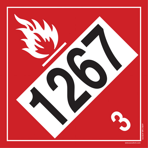 Plaque-&eacute;tiquette TMD 1267 pour liquide inflammable p&eacute;trole brut, Vinyle adh&eacute;sif Action Paper