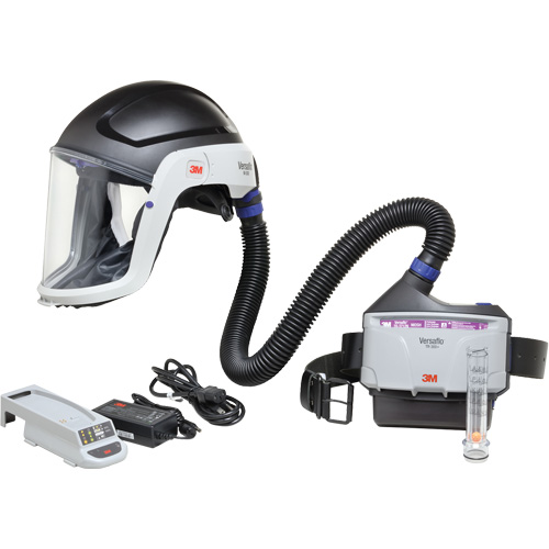 Ensemble APR &agrave; &eacute;puration d'air motoris&eacute; pour industrie lourde Versaflo, Capuchon & visi&egrave;re, Pile Lithium-ion Action Paper