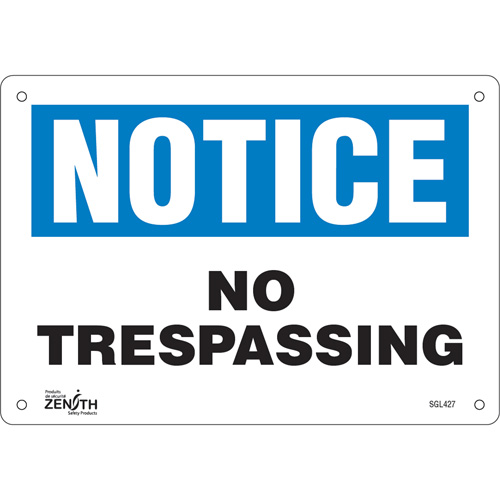 Enseigne No Trespassing, 7" x 10", Aluminium, Anglais Action Paper