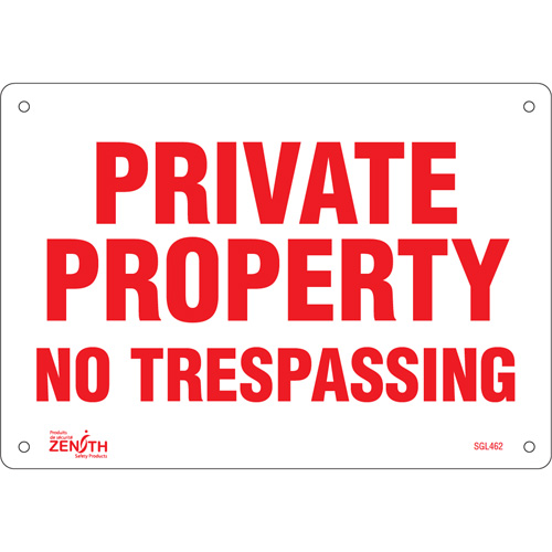 "Private Property" Sign, 7" x 10", Plastic, English Action Paper
