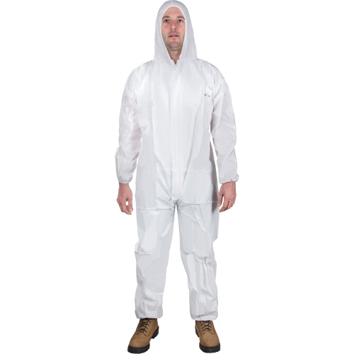 Hooded Coveralls, 4X-Large, White, SMS Action Paper