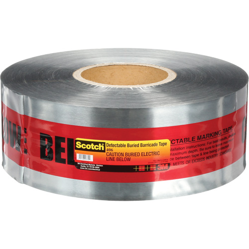 Scotch&reg; Detectable Buried Barricade Tape, English, 3" W x 1000' L, 5 mils, Black on Red Action Paper