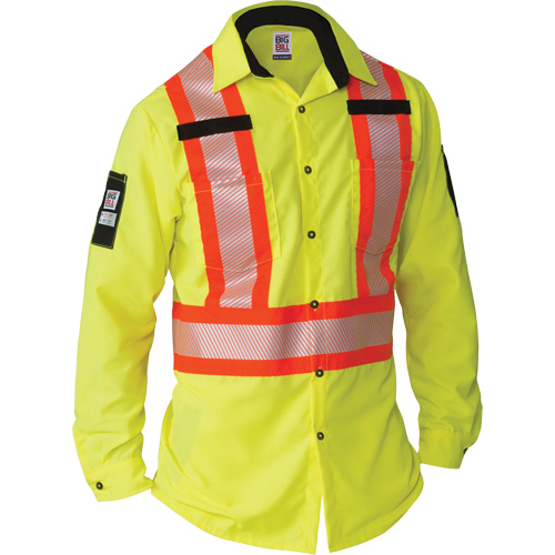 Chemise &agrave; manches longues haute visibilit&eacute; ind&eacute;chirable, Polyester, 2T-Grand, Jaune lime haute visibilit&eacute; Action Paper