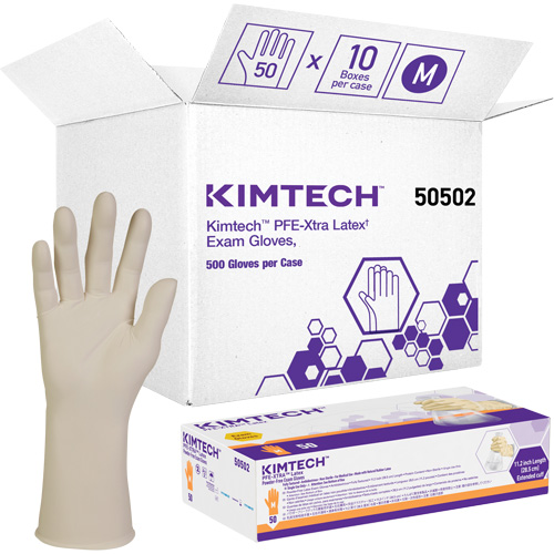 Gants m&eacute;dicaux Kimtech XTRA-PFE, Moyen, Latex, 6 mils, Sans poudre, Blanc, Classe 2 Action Paper